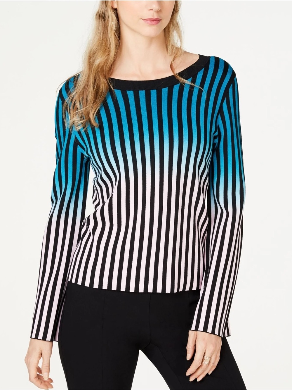 INC International Concepts Blue Pink Ombré Striped Top